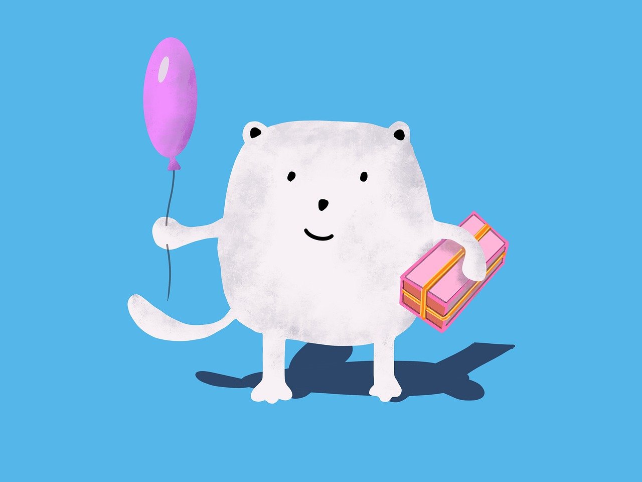 illustration o a white bear holding a balloon and a gift box to send happy birthday girlfriend messages