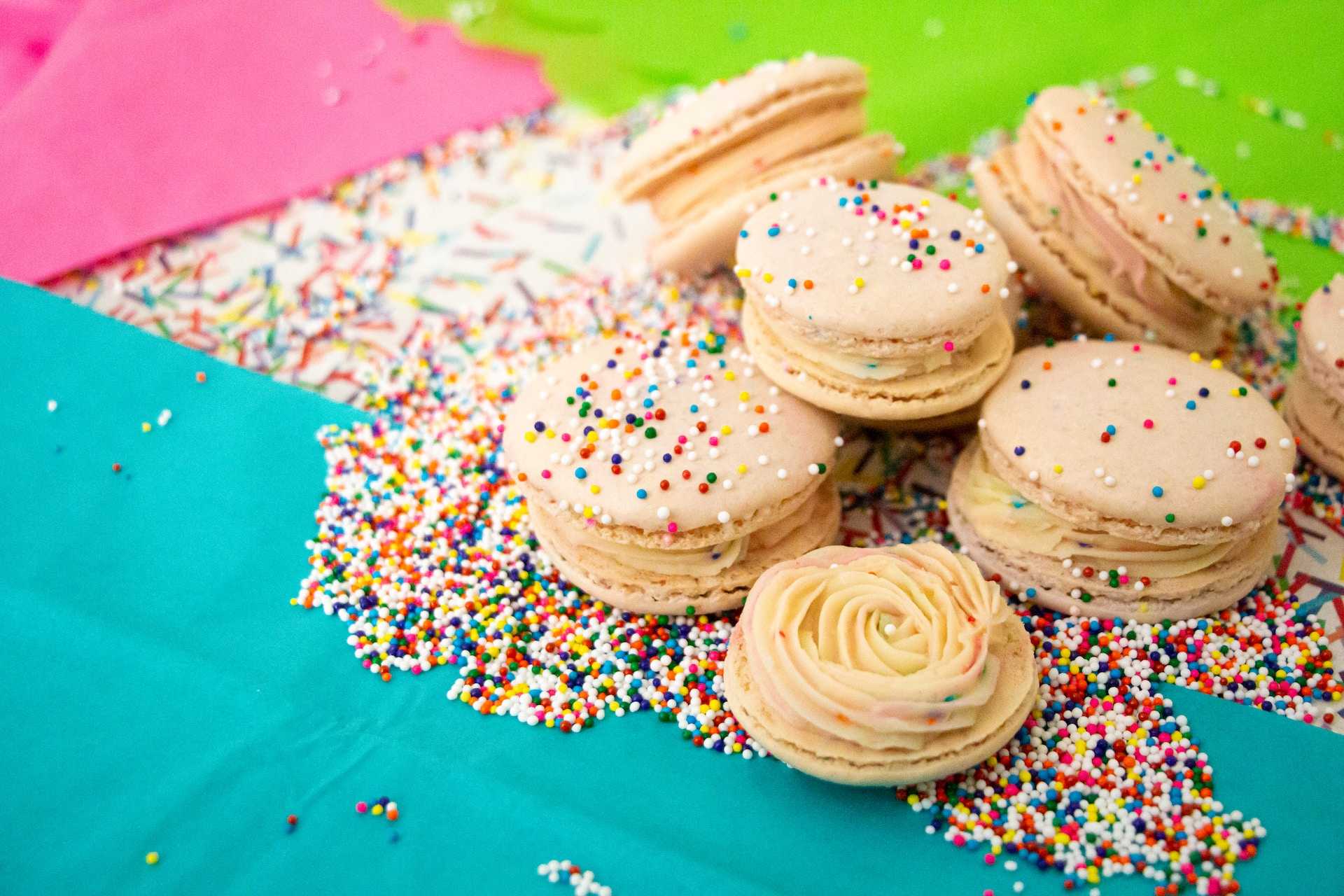 macarons with confetti to send ai generated happy birthday messages