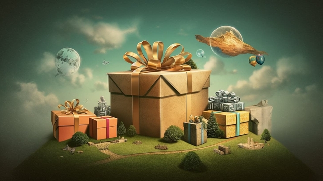 Huge gifts box on the land in the sky art