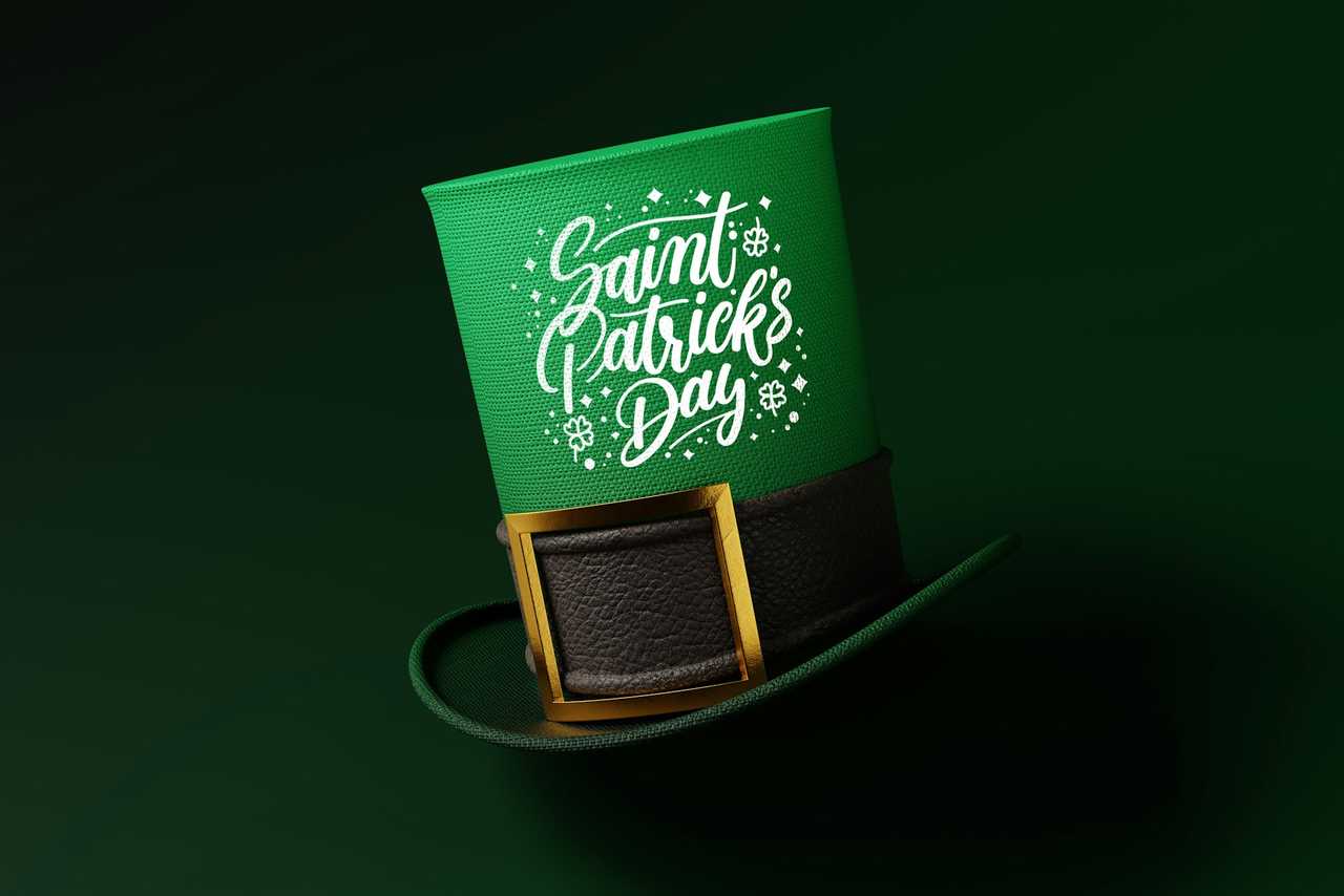mockup of a green hat with the saying saint patrick's day