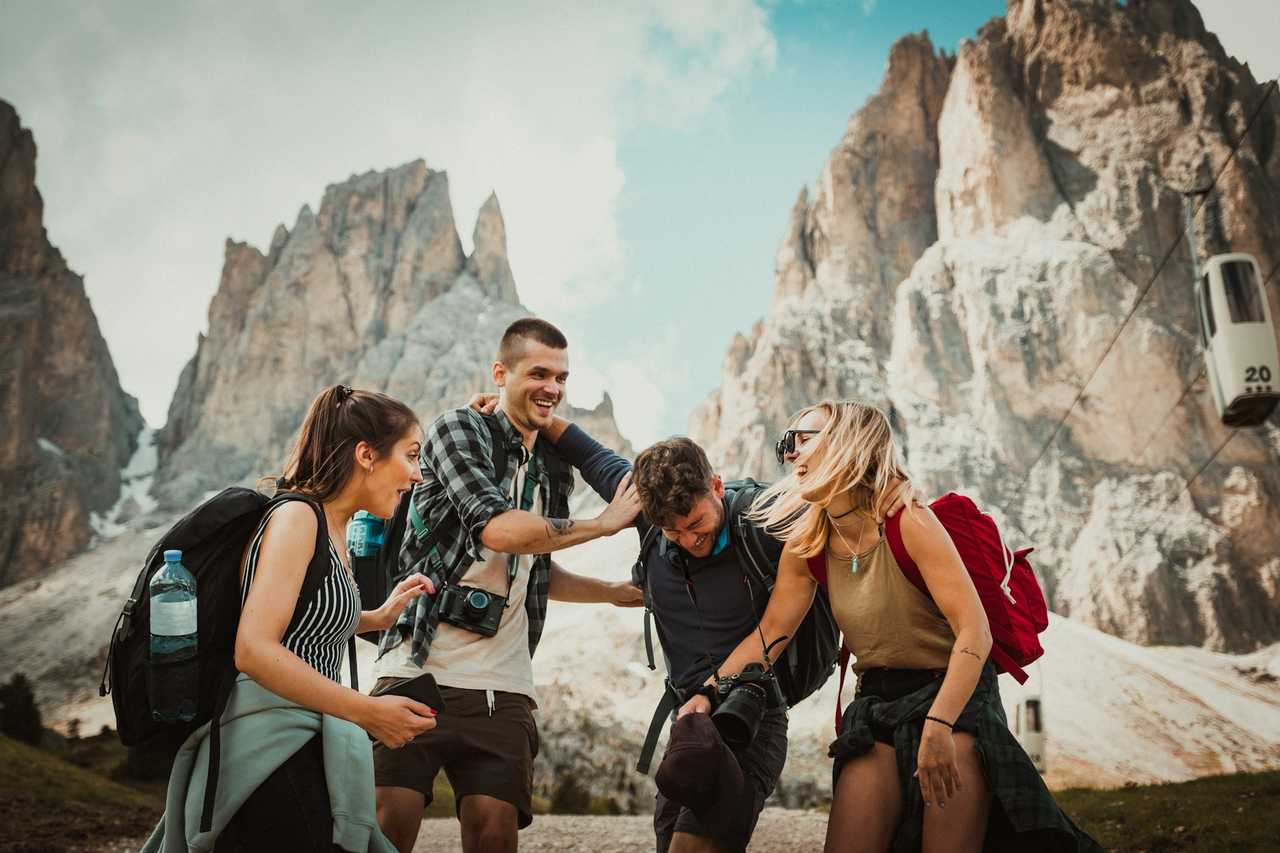 friends celebrating together during a hike in Valentine's Day