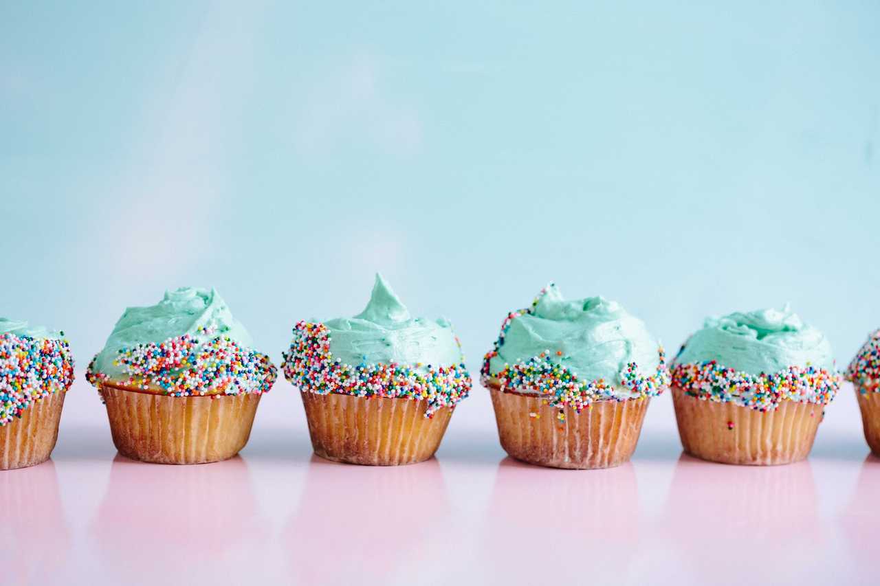 cupcakes in line to wish an ai generated happy birthday message