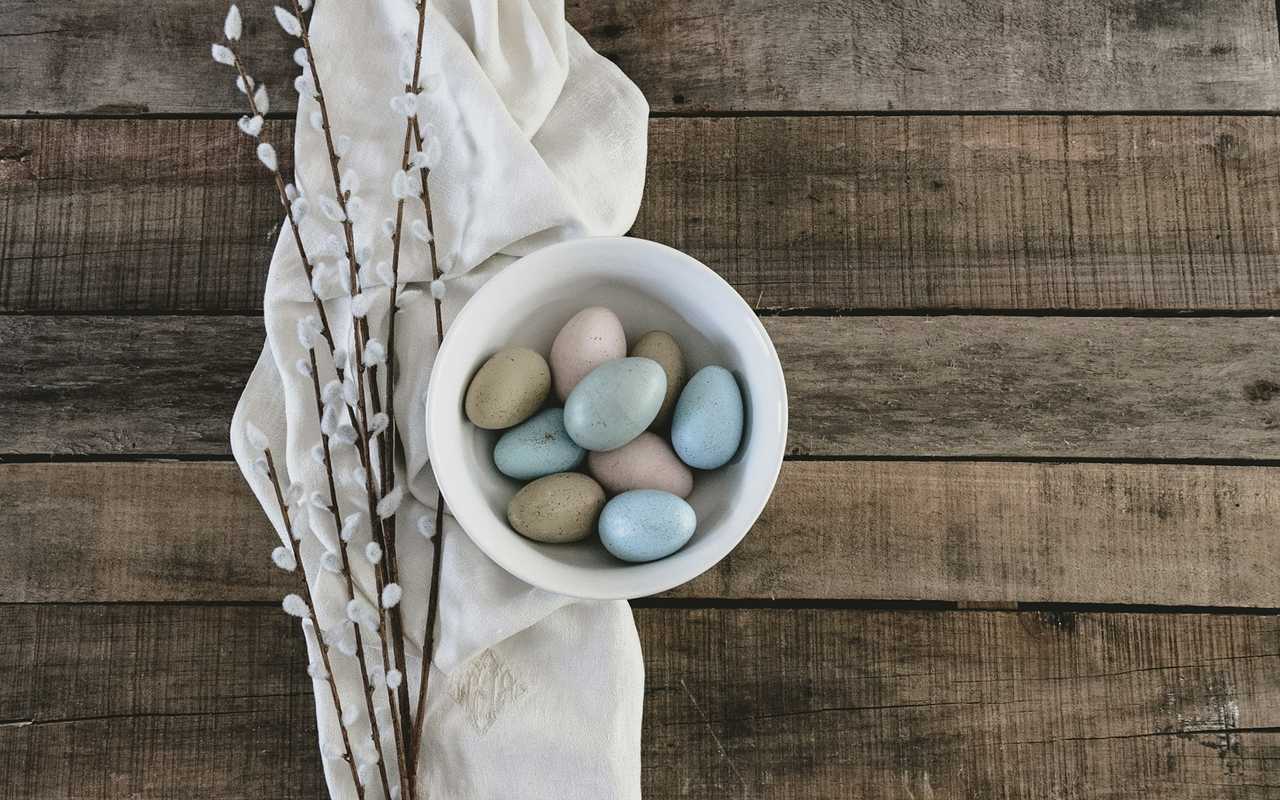 easter props eggs and branch to send religious easter wishes to friends and family