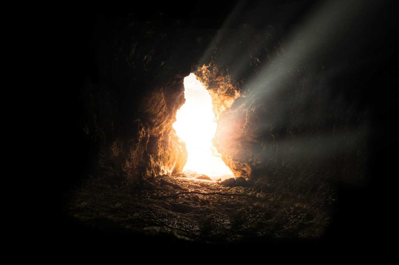 light going in a cave to send religious easter wishes