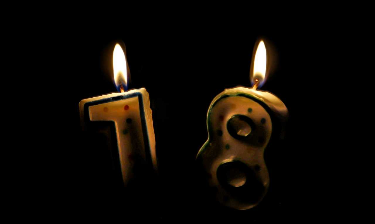 18 candles lit on the dark for a brother's 18th birthday